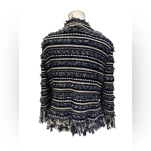 St. John Lofty Floats Fringe Trimmed Knit Jacket Size:L